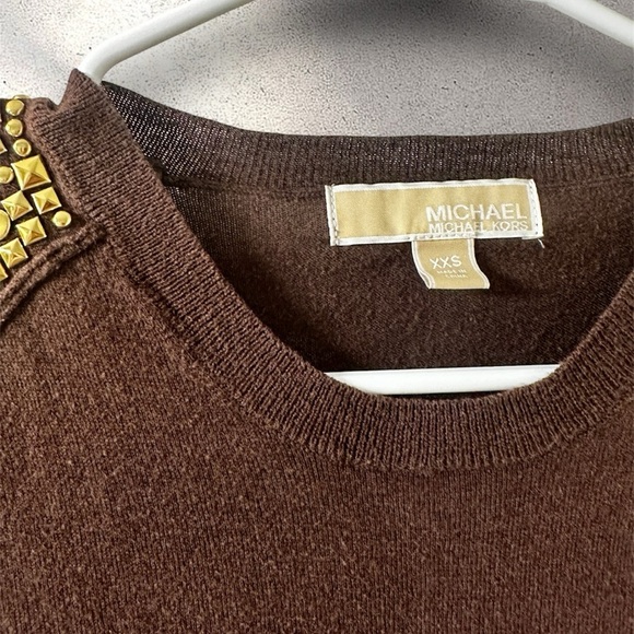 Michael Kors Brown Knit Top with Gold Studs - Picture 4 of 5